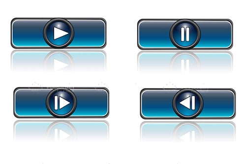 MEdia Player Icons in Metallic Blue